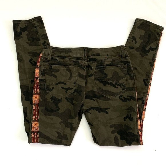 Driftwood Jackie Jeans Size 25 Camo Green-Brown Skinny with Orange Aztec Stripe - Picture 6 of 10